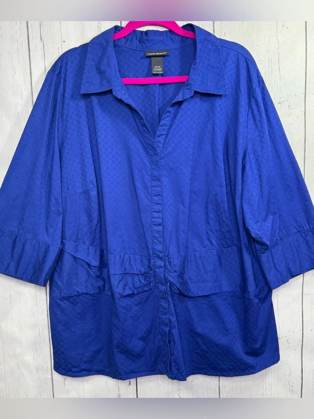 Lane Bryant Royal Blue Blouse 26/28 Plus Size 3/4 Sleeve Cotton Stretch Career